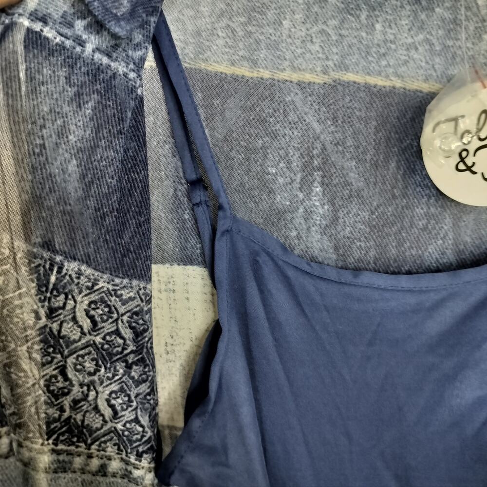 4947) Jolie & Joy Denim look Printed Long Sleeve Mesh Maxi Duster and Tank XL - Picture 11 of 15